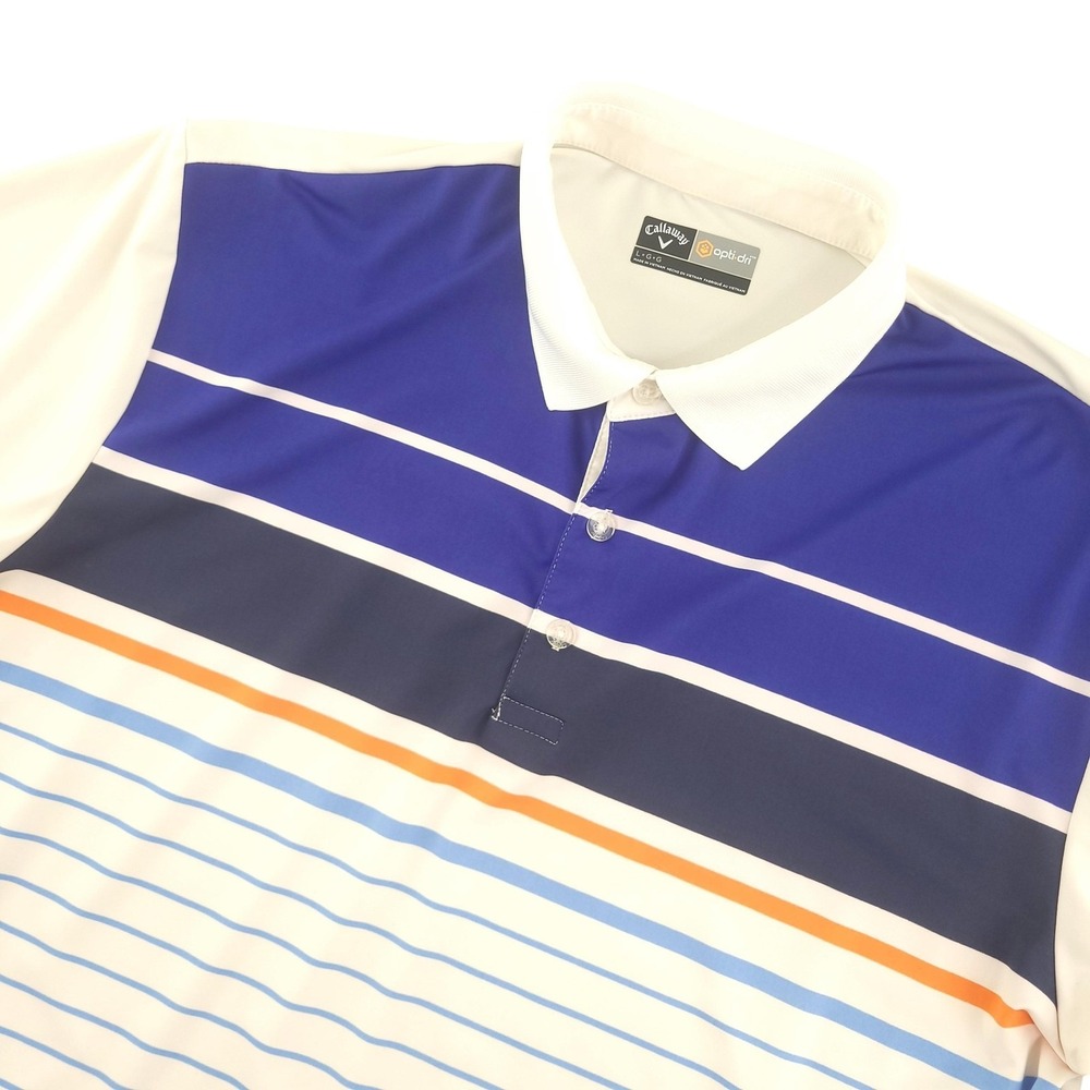 Callaway Opti-Dri Polo Shirt Mens L Blue Stripe Golf Performance Stretch Top